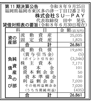 株式会社SU-PAY 決算公告 官報